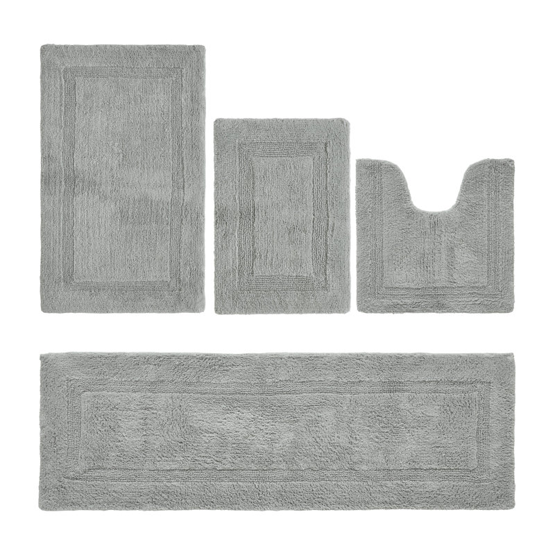 Ensemble de tapis pour salle de bain 100% coton Adelen, Ensemble de 4 pièces (17 po x 24 po | 20 po x 20, Argent