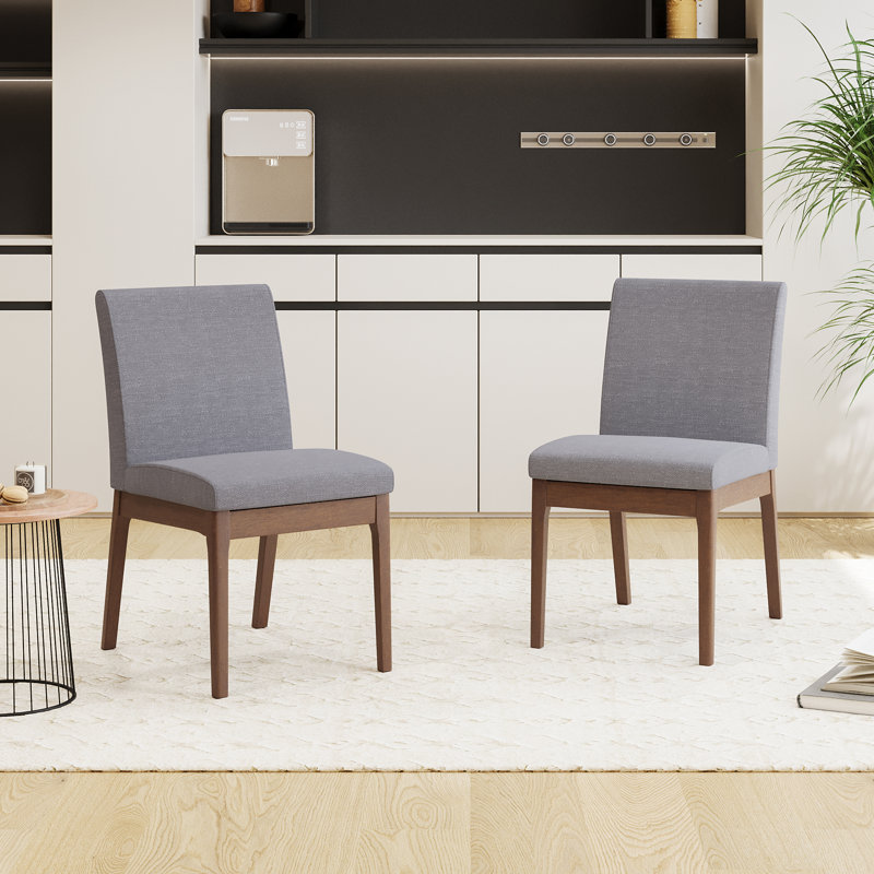  Chaises de salle à manger rembourrées modernes avec pieds en bois massif et siège en tissu, gris, Gris, Marron foncé