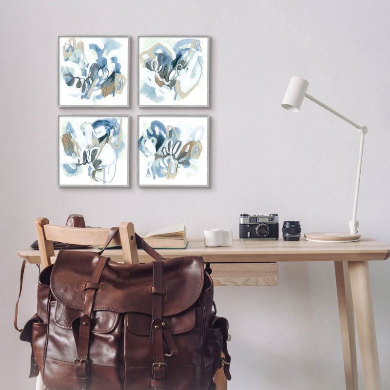 "Abstract Blue Squiggle Collage", ensemble de 4 giclées encadrées par June Erica Vess, H 12 po x l 12 po x P 1,5 po