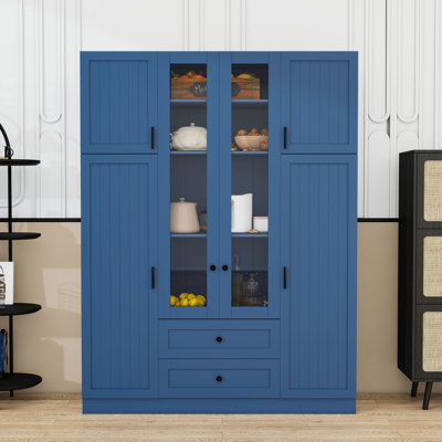 Kitchen Pantry with Adjustable Shelves, Drawers, Wine Rack and Doors
