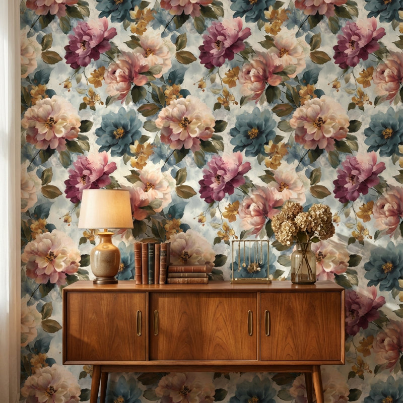 Papier peint floral rétro