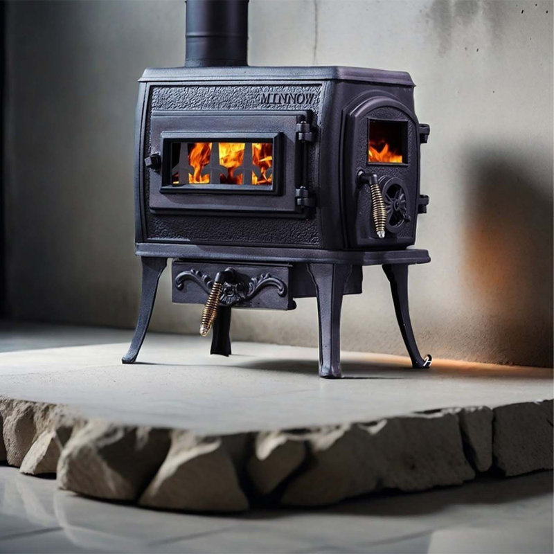 Small cast iron domestic wood heating stove