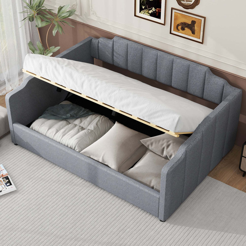 Lit de jour rembourré avec rangement inférieur, Grey, Full/Double