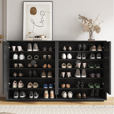 Simple Solid Wood Shoe Cabinet 48 Pair Shoe Storage Cabinet