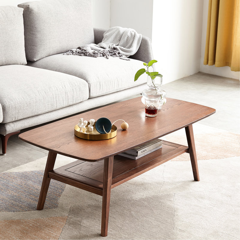 Table basse en bois massif pour la maison - Bureau en chêne avec rangement, rectangulaire, facile à assembler, assemblage 100% rectangulaire de ton brun, espace de vie