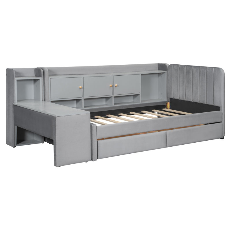 Multifunctional Velvet Twin Daybed With Storage & Side Table For Small Spaces