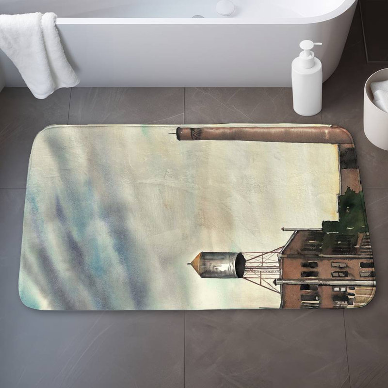 Water tower in new-york Bath Mat with Non-Slip Backing - Quick Dry Memory Foam Bathroom Rug - Absorbent - Modern Plush Spa-Style - Machine Washable
