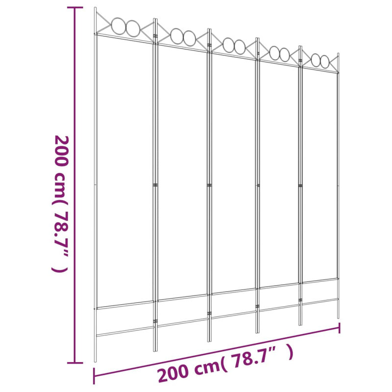 Casida Folding Room Divider, White, 5, 200 x 220 cm