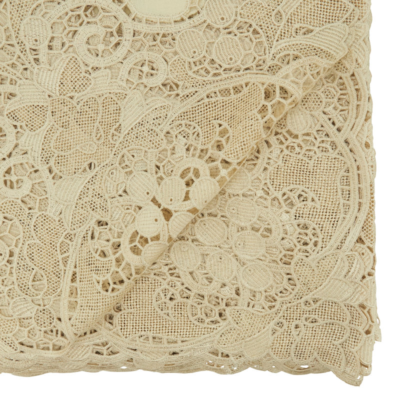 Milene Runner_Elegant Tablecloth With Lace Design, 173" x 67", Ecru