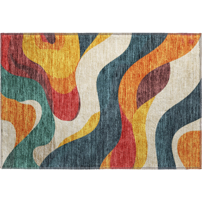Premium Machine Washable Mayfield AMF2186 swirls Rug, 1'8" x 2'6", Orange