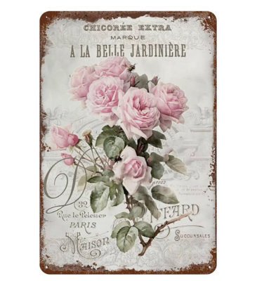 8x12 Inch French Rose Decor Shabby Chic Decor Metal Tin Sign Tin Metal Decorative Wall Paintings - Vintage Artwork for Home Decor