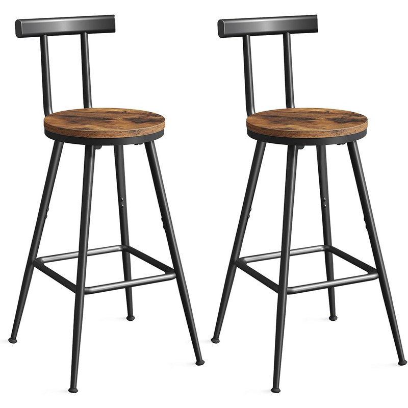 Ensemble de 2 tabourets de bar à hauteur de comptoir de 26 po avec dossier, repose-pieds et structure en métal, brun rustique