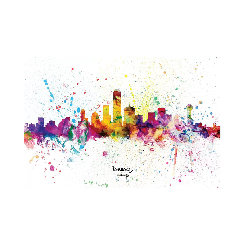 Dallas Texas Skyline Splash by Michael Tompsett - Wrapped Canvas Print, 20.32 cm H x 30.48 cm W
