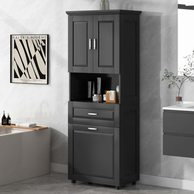 Grande armoire de salle de bain avec panier à linge