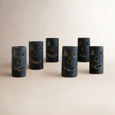 SHORT BLACK CLAY JACK-O-LANTERN