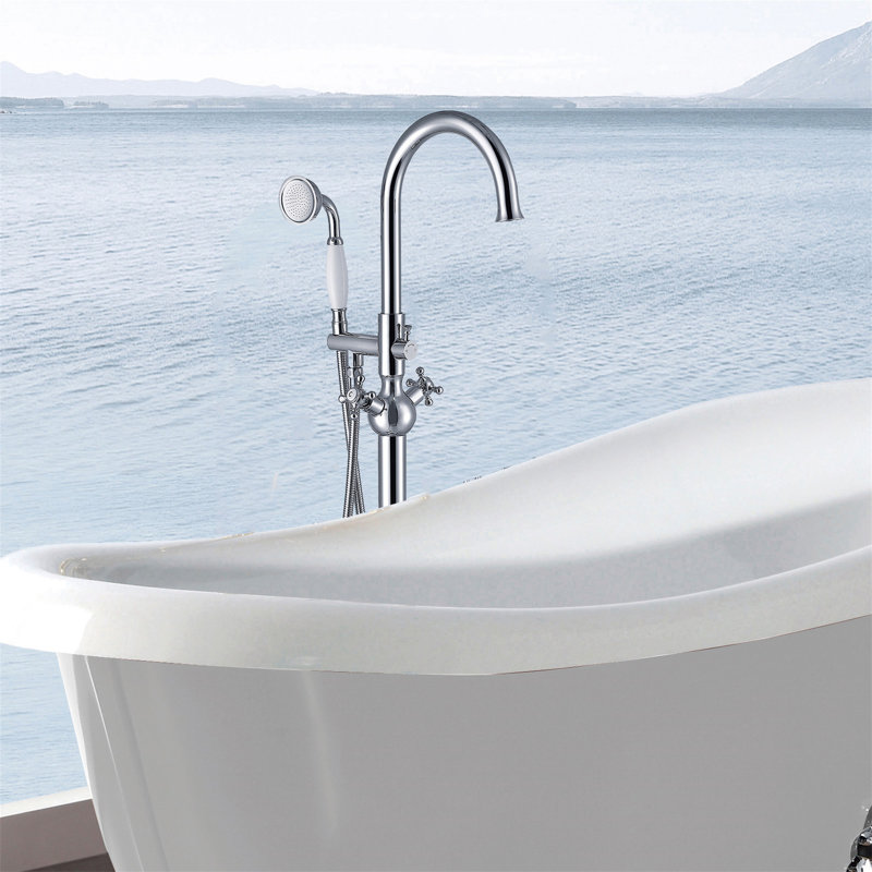 Robinet de baignoire autoportant avec douche à main, Chrome