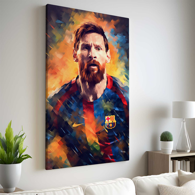 Lionel Messi, a Ballon D'or Legend, FC Barcelona - peinture sur toile tendue, H 30 po x l 18 po x P 1 po