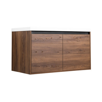 Armoire de salle de bain 36 po, brun avec lavabo en résine - bois d'ingénierie, surface de travail pour meuble-lavabo de 36 po à surface grattée, évier de comptoir, armoire à 2 portes, garde la durabilité et l'élégance intacte, pour divers