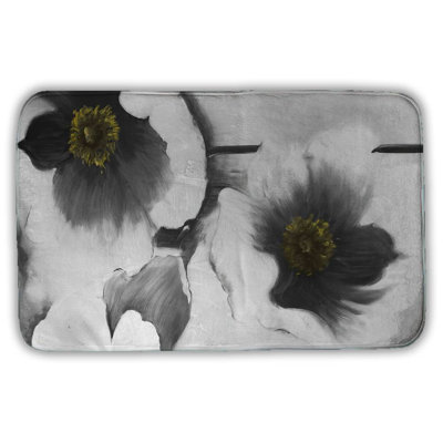 Black and white flowers Bath Mat with Non-Slip Backing - Quick Dry Memory Foam Bathroom Rug - Absorbent - Modern Plush Spa-Style - Machine Washable