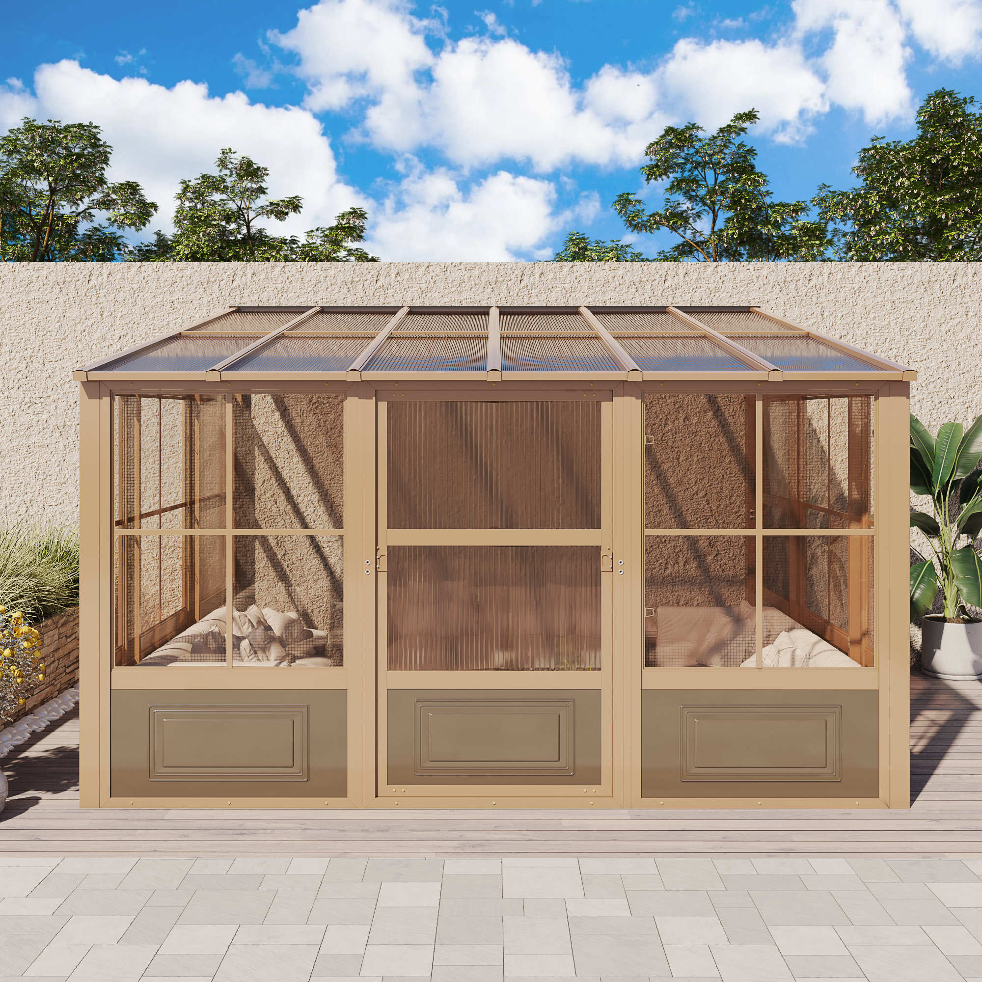 EROMMY 10 Ft. W X 12 Ft. D Wall Mounted Gazebo, Allseason Aluminum Patio Gazebo With Side Door