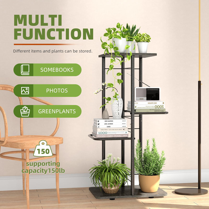 Support pour plante d'intérieur en métal à 4 niveaux