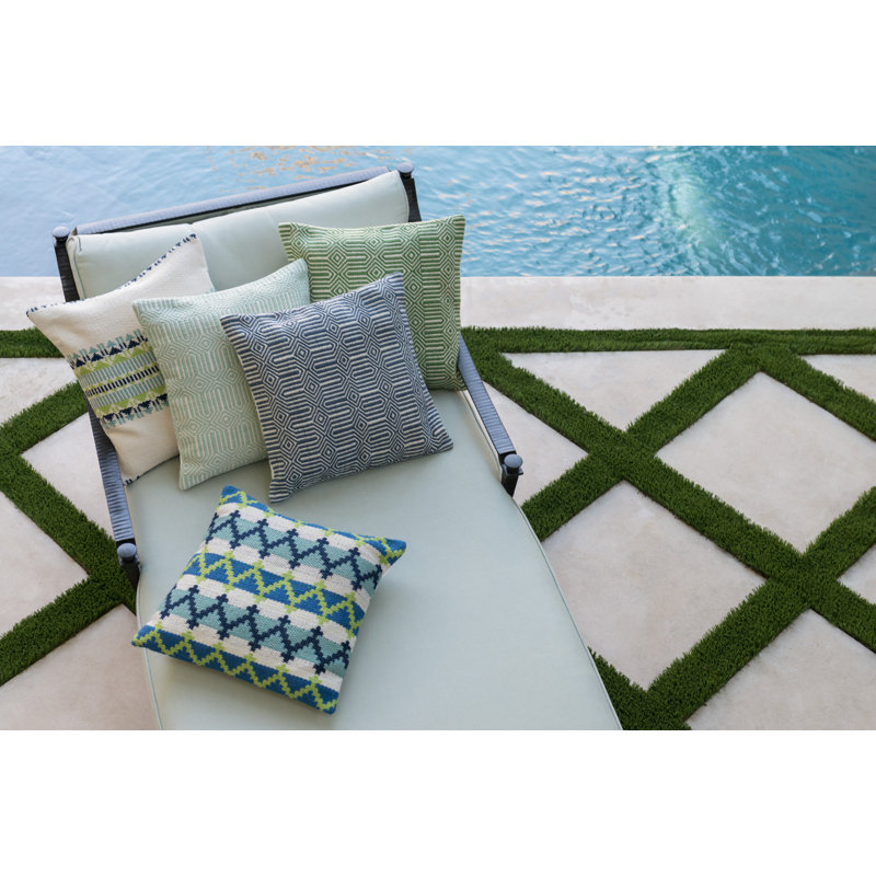 Outdoor Square Pillow Cover, Aqua/Ivory