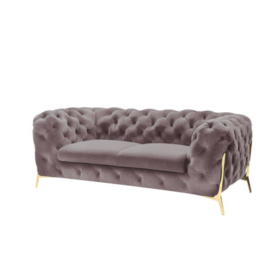 Anika 74"" Velvet Rolled Arm Chesterfield Loveseat -  Everly Quinn, 765BD5B6A86B4E04811EC6BCF3B5BFDD