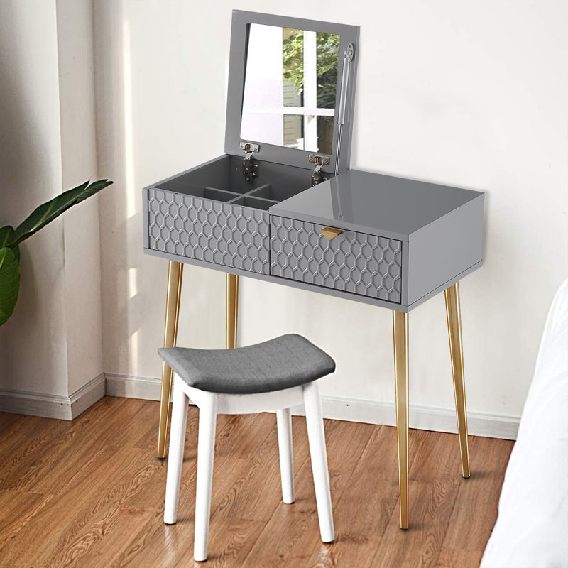 Ensemble coiffeuse avec miroir Tristin Nordic, Gris