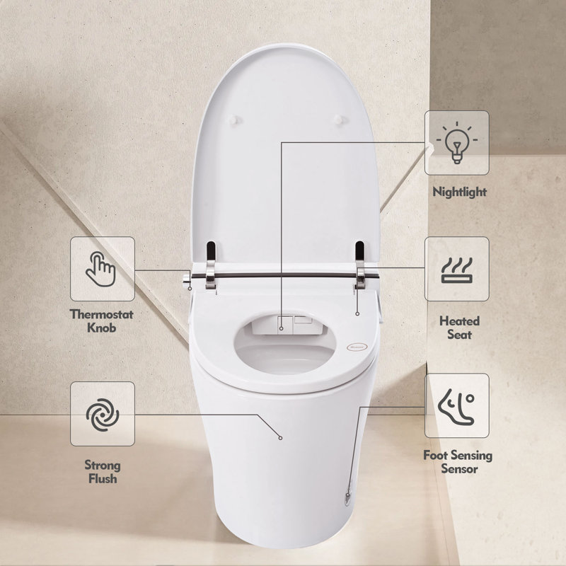 Dual Flush Smart Toilet: Effortless Comfort, Eco-Friendly Design, Adjustable Temp, Foot Sensor Flush