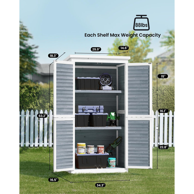 5.2'H Outdoor Solid Wood Vertical Storage Shed, Gray