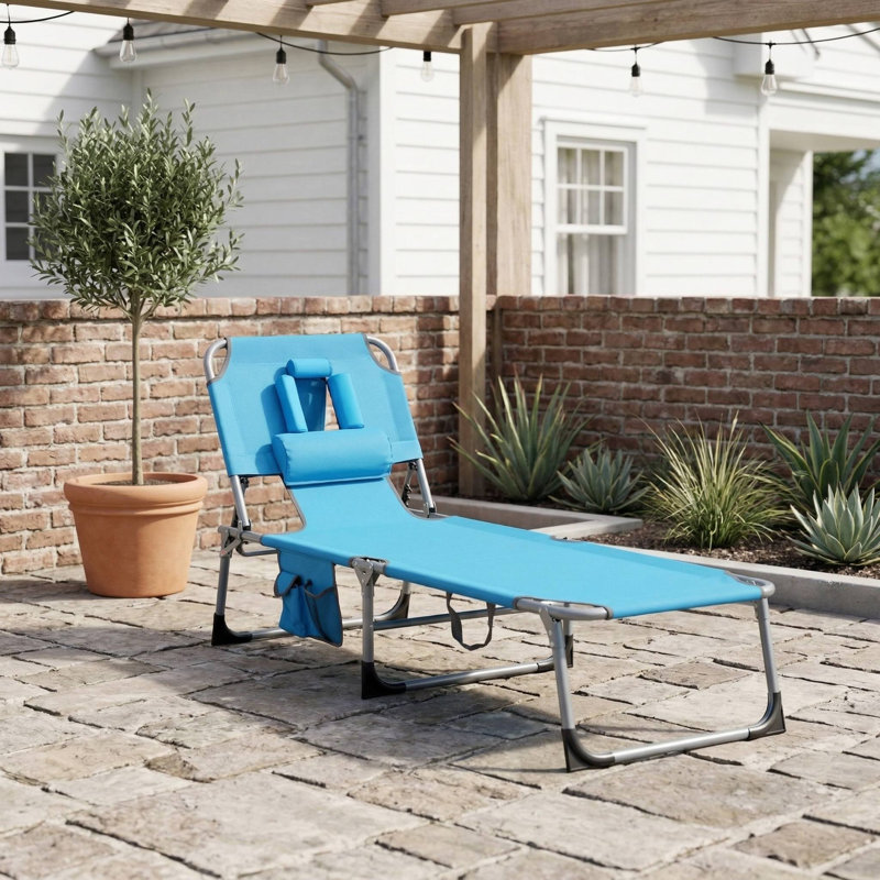 Foldable Outdoor Tanning Chair With Face And Arm Cutout Holes For Beach Poolside Backyard Sunbathing Use, Blue