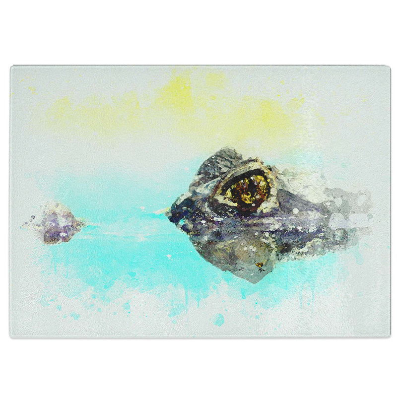 Tempered Glass Peering Crocodile Chopping Board, 39 cm W x 28.5 cm L