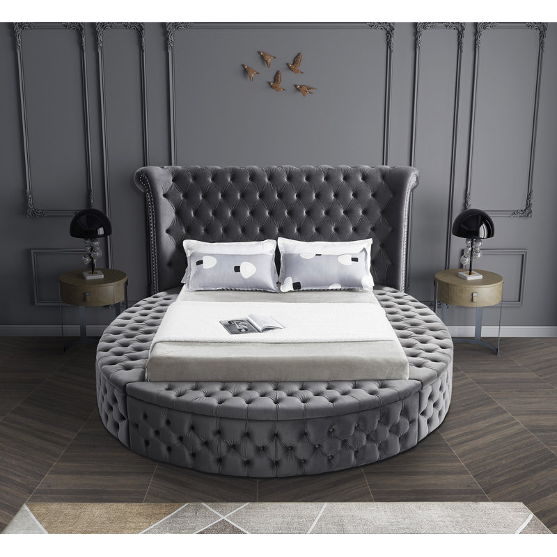 Dorgan Upholstered Wingback Bed, Queen, Grey Velvet