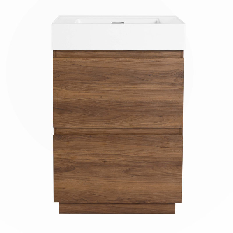 Aryah 24.00'' Single Bathroom Vanity with Ceramic Top, Brown