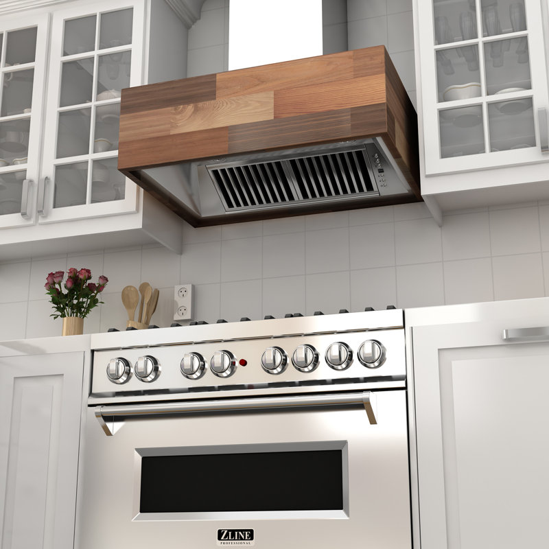 30" ButcherBlock 400 CFM Convertible Wall Mount Range Hood, Walnut