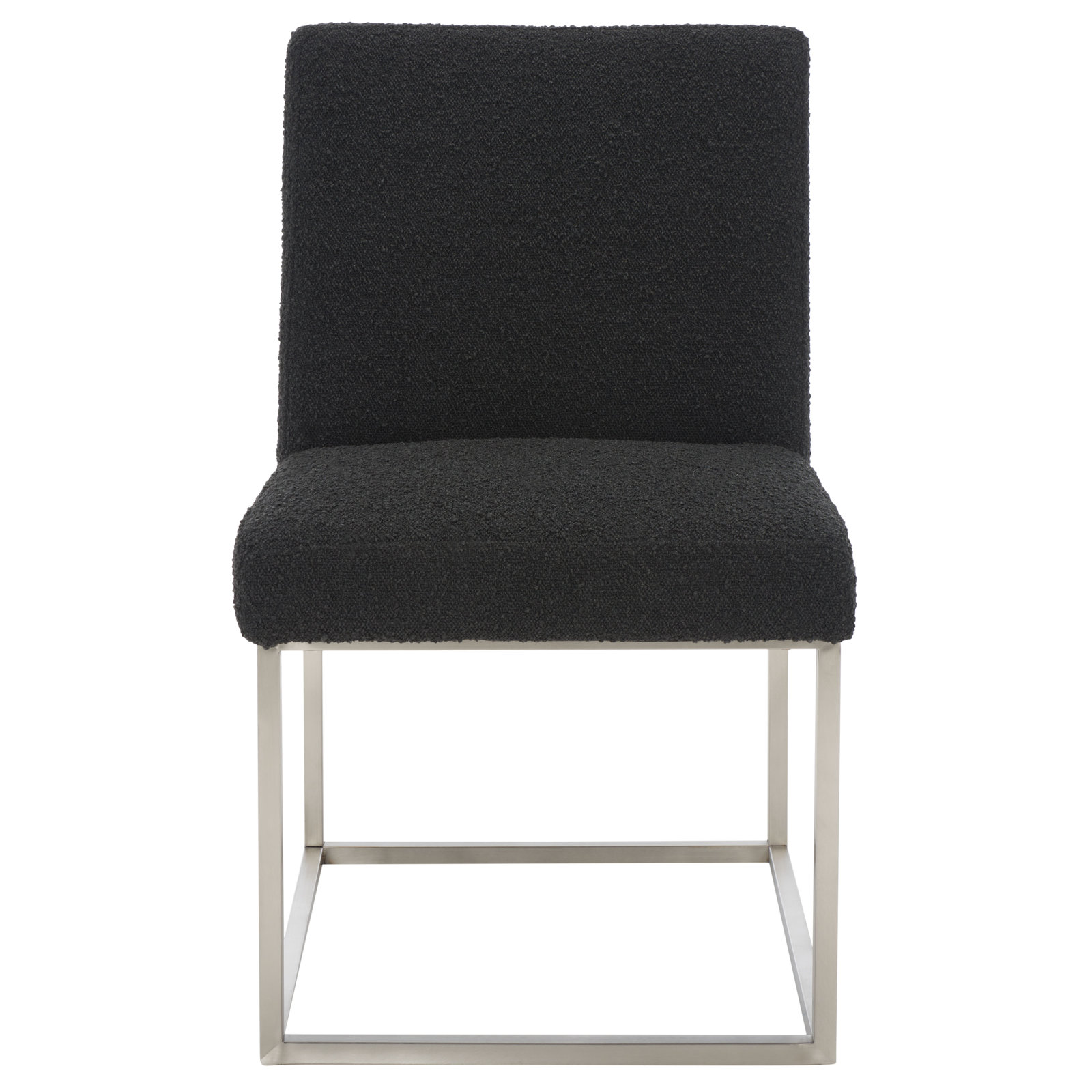 Athens Upholstered Stainless Steel Side Chair, Silver, Black Boucle