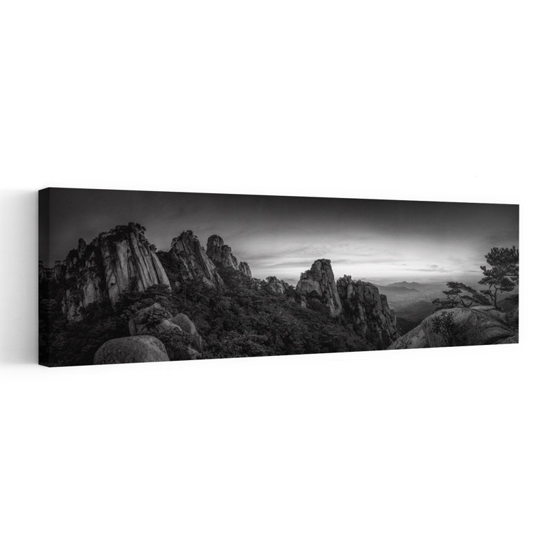 Art mural de paysage majestueux de montagnes monochromes dramatiques sereines abstraites, H 20 po x l 60 po