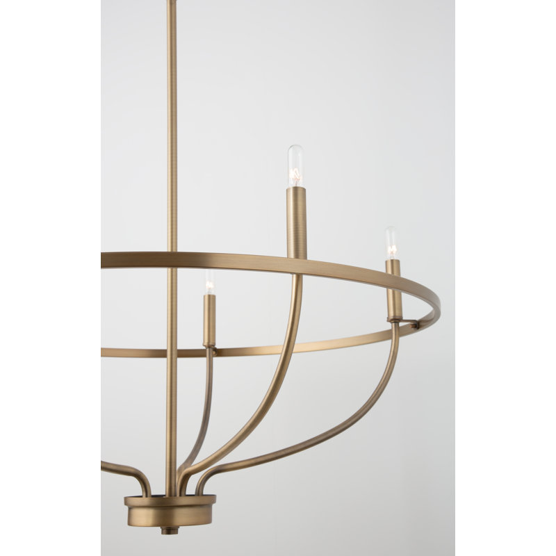 Babson Dimmable Wagon Wheel Chandelier, Aged Brass, 5, 33" H x 29" W x 29" D