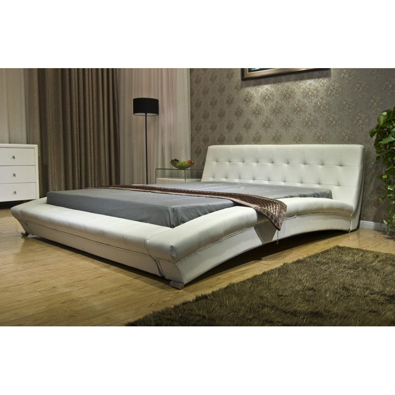 Lit plateforme tapissier, Blanc, Grand