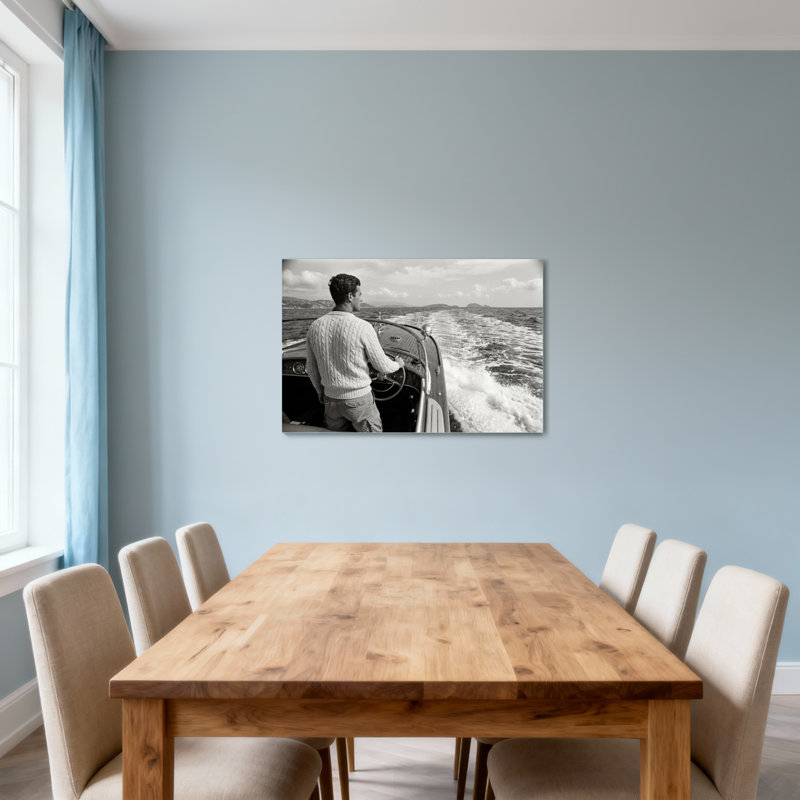 Fashion Man Steering Boat On Ocean Waves, 16" H x 24" W