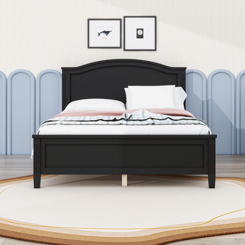 Platform Bed with Headboard, Black, Full