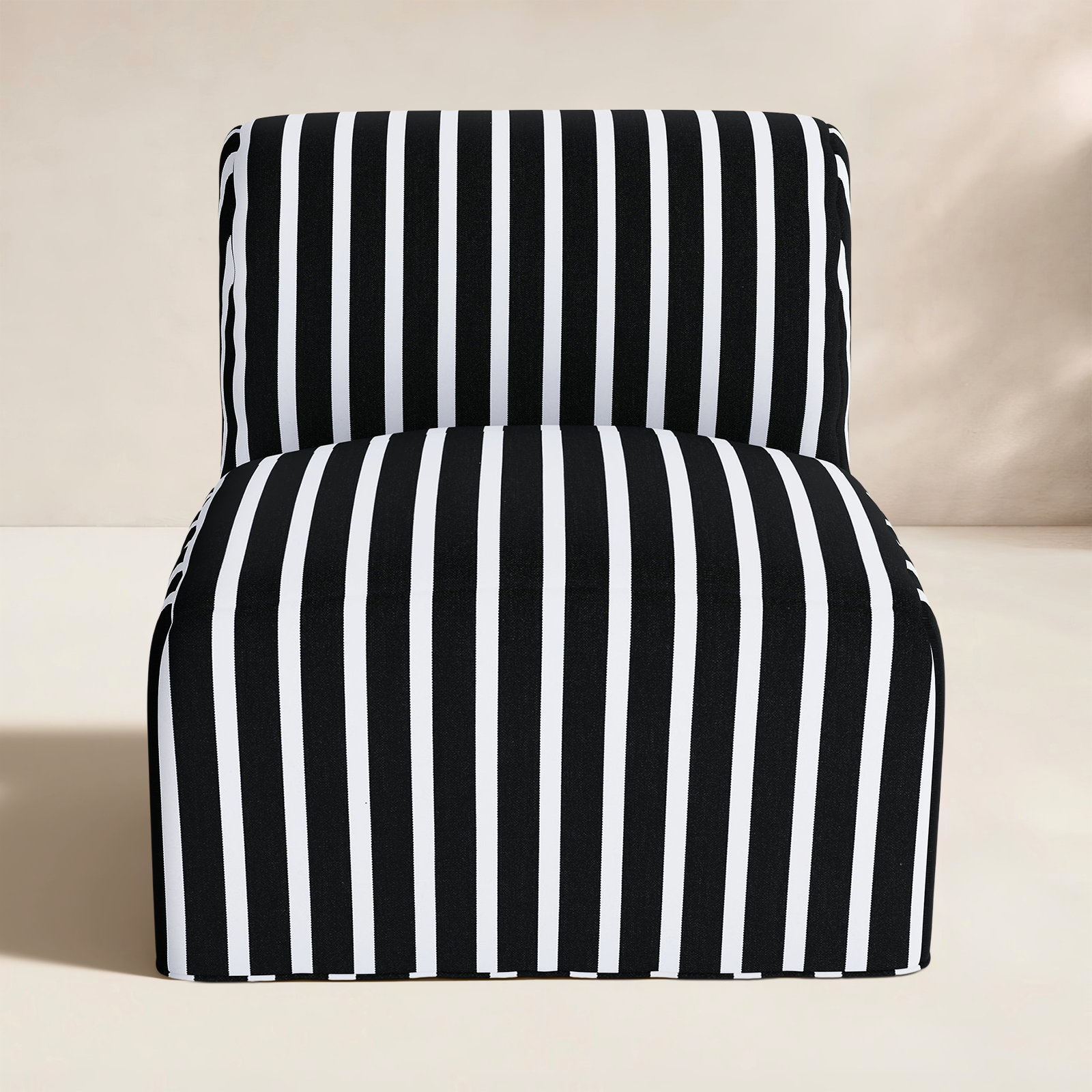 Eliana Outdoor Armless Lounge Chair with Sunbrella Cushions, Shore Classic Black Stripe Sunbrella®