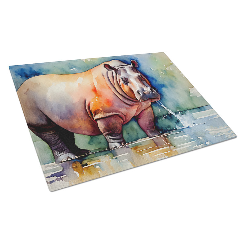 Hippopotamus Glass Cutting Board Large