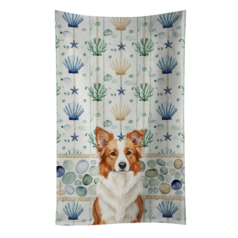 Serviette de cuisine blanche en verre de mer à épagneul tibétain blanc, Border collie rouge et blanc