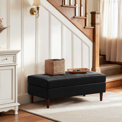 Faux Leather Ottoman Bench With Tufted Seat, Padded Upholstered Bench For Bedroom, Entryway, Dining Room