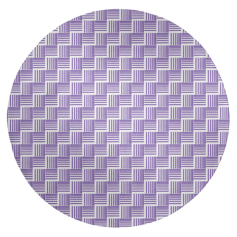 Tapis à rayures mauve/blanc basketweave, Rectangle 3 pi x 5 pi