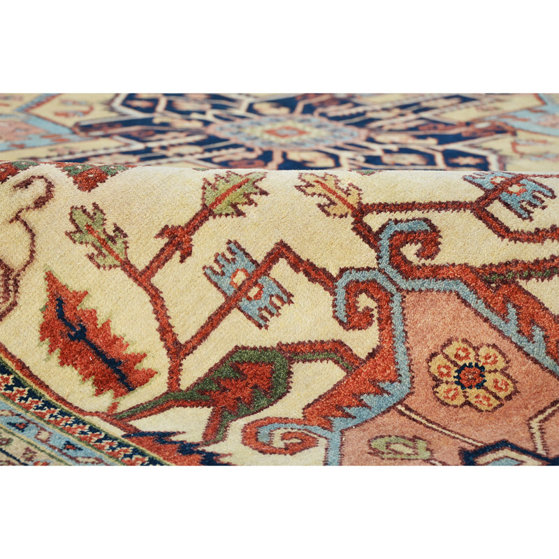 Tapis rouille / beige / bleu tissé à la main de haute qualité, Rectangle 10 pi x 14 pi
