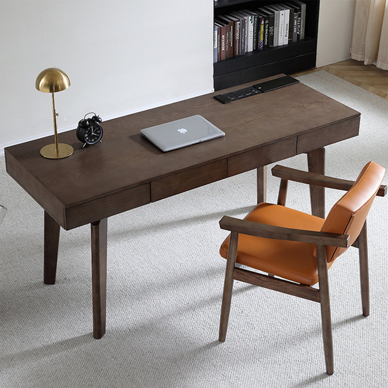 Bureau d'écriture rectangulaire à 4 tiroirs en bois massif brun noisette, H 29,53 po x l 62,99 po x P 23,62 po