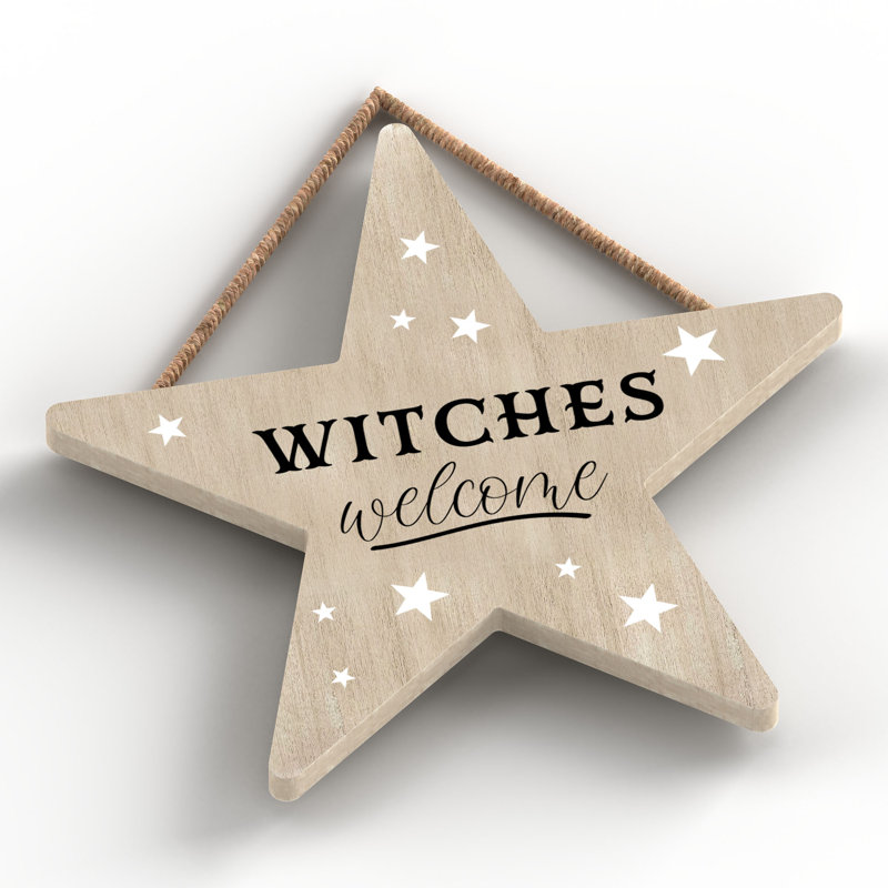 Witches Welcome Wooden Star Plaque, Brown