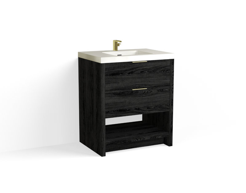 Vue 30" W Freestanding Single Bathroom Vanity, Biondo, Matte White/Single, Matte Black
